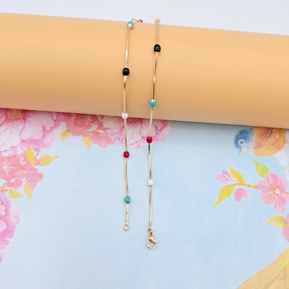 "Elegant Rose Gold Necklace with Multicolor Beads, XPNL0116 - Picture 9 of 12